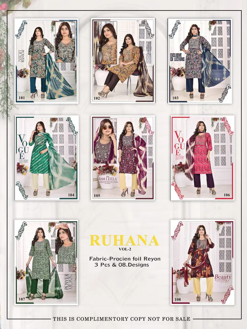 Ruhana Vol 2 By Fashion Talk Rayon Procaine Printed Kurti With Bottom Dupatta Wholesale Online
